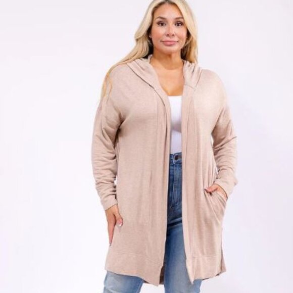 NWT Neutral Hooded Cardigan with Pockets - Plus Size - Picture 1 of 4